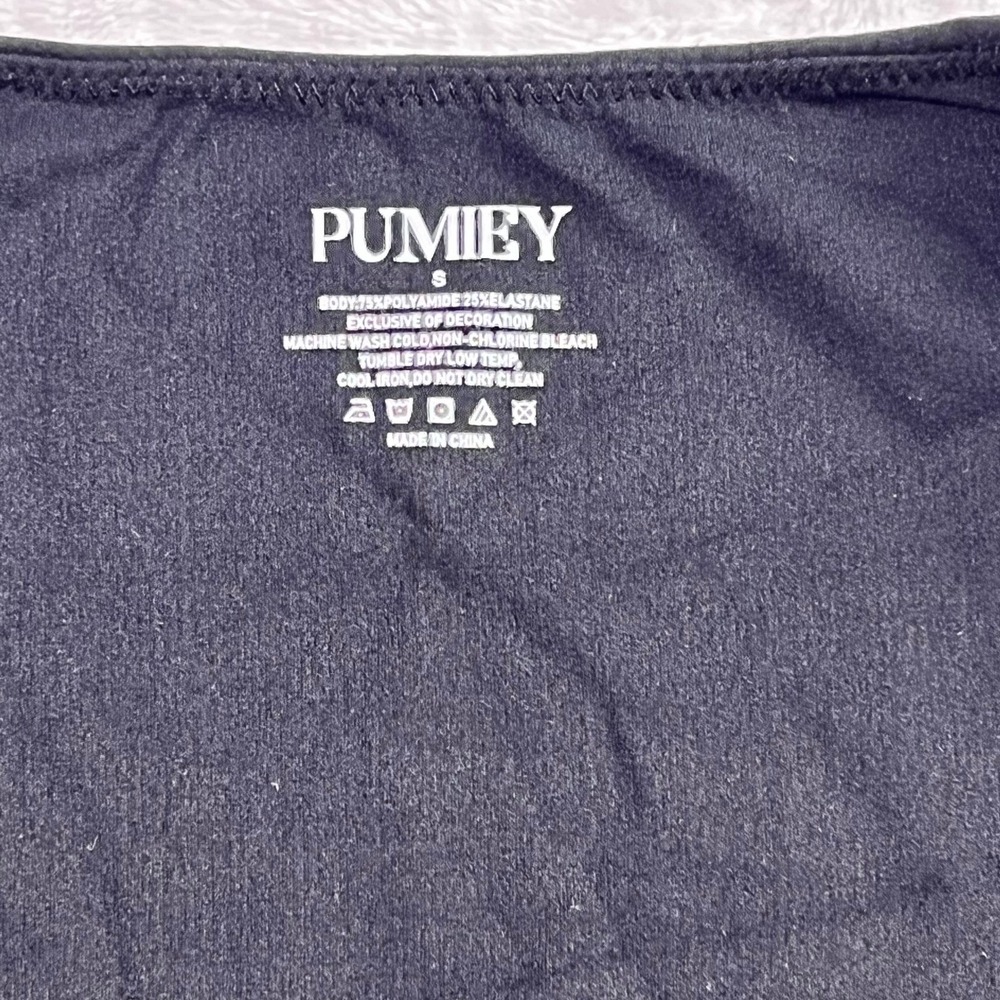 Pumiey Womens Black Square Neck Short Sleeve Slim Fit Stretch Top Small NEW - Picture 3 of 3